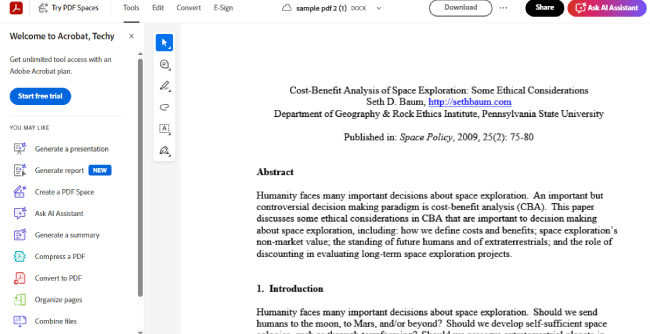 Adobe Acrobat Online Web Dashboard
