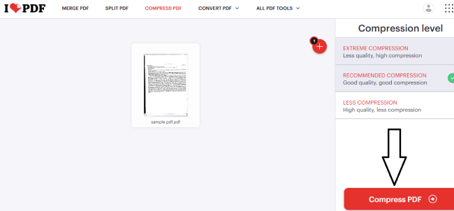 iLovePDF Compress Levels and Options