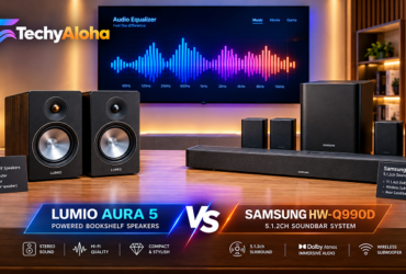 Lumio Aura 5 bookshelf speakers compared with Sony HT-S40R soundbar system