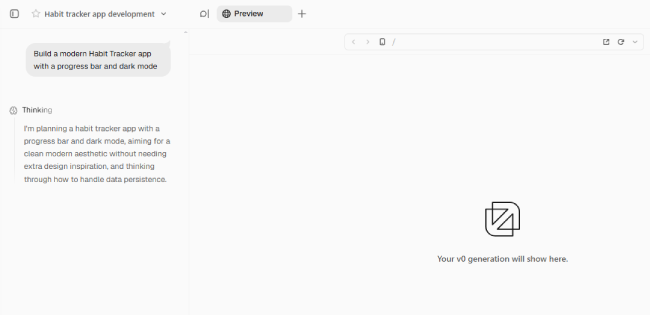 Entering habit tracker prompt into v0 dev AI interface
