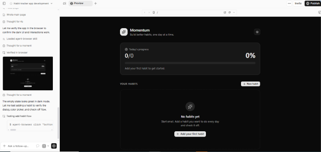 Initial dark mode habit tracker preview generated by v0 AI